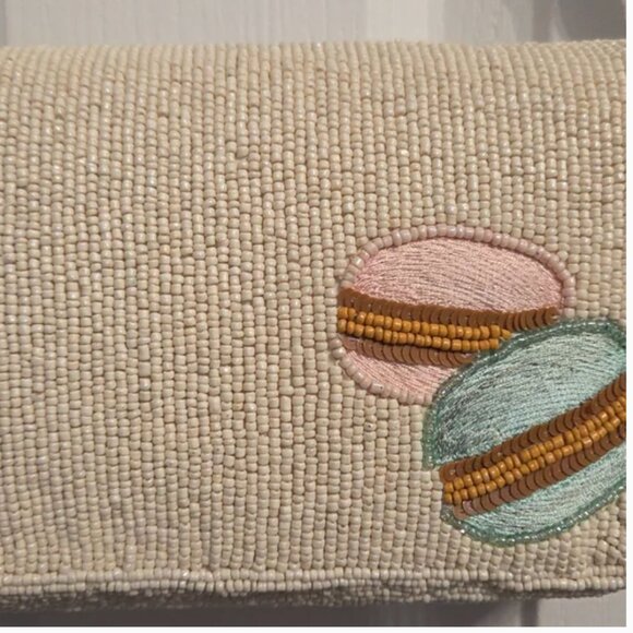 Handcrafted in India Coffee Pastry Macarons Beaded Shoulder Bag Cream NWT - Picture 5 of 6